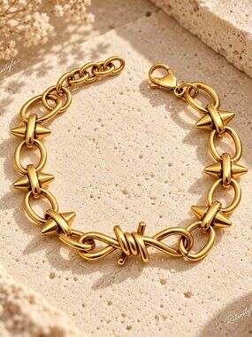 18K Gold Womens Spiked Chain Link Style Bracelet 18 Karat Silver Jewelry 7" 8"